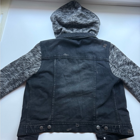 Free People Denim Jacket with Gray Sleeves and Hood - Picture 5 of 7
